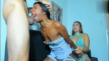 girl thought it was just giving blowjobs and ended up getting fucked by her friend with a strapon and the boy&#039_s cock in her ass in double penetration