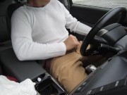Rainy day jerk-off in my car in a parking lot, verbal, stroking my cock and cumming