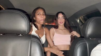 My stepsister makes me horny in a taxi and I fuck her when the driver gets out to fill up the tank