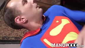 Horny man in costume gets dominated by a tall guy