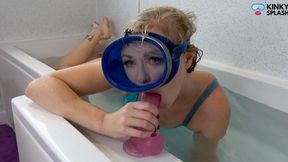 Suction Cup Dildo BJ in Latex Swimsuit & Dive Mask - AVI