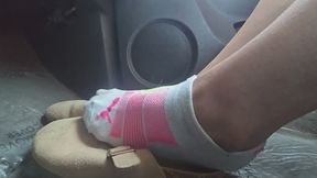Chrissy socks and crocs in car 2