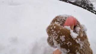 Hand Job with Wool Mitten into the Snow