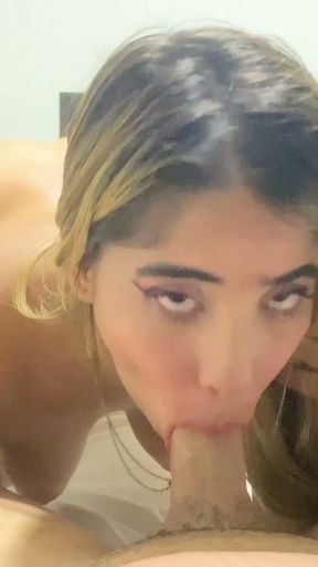 Pretty Blonde girl ScarlettKent gives amazing Deepthroat Blowjob before go to Bed POV   Clip 3