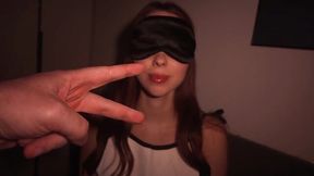 Petite stepsis stays blindfolded so her stepbro can finish inside