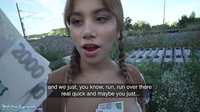 Cute latina Marina Gold gets her shaved pussy fucked by a public agent