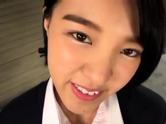 Asian teen Rin Suzune has group action in school uniform