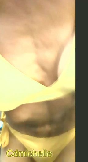 Cdmichelle Wearing Sexy Tan and Yellow Swimsuit