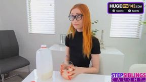 Redhead teenager gives him a deep blowjob