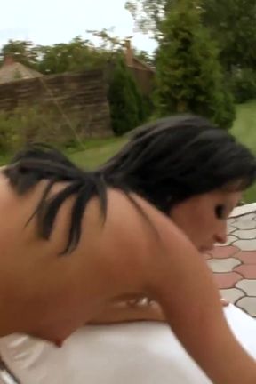 Horny Milf gets fucked by two huge cocks outdoor