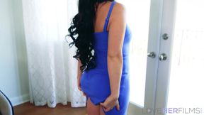 Hot Petite Theodora Day In Blue Dress Rubs Her Fuckable Pussy