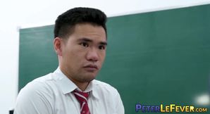 Asian jock Don fucks teacher Yowei raw in steamy classroom scene