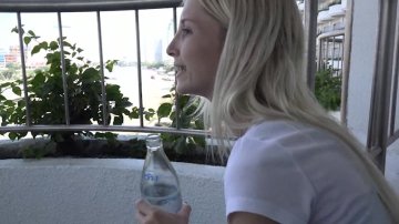 Platinum Blonde Babe Piper Perri Gives Him a Foot Job and They Fuck
