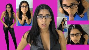 eRica sucks a cock and gets blasted with cum in her sexy leather pants & halter top