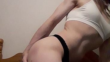 Sexy Femboy gets hard sucking a dildo