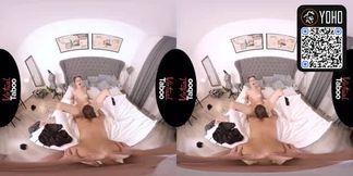 Brunette stepsister and her pal share a cock