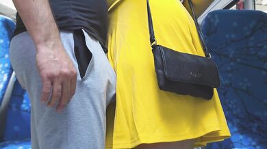 Unexpected touch under skirt turns public pause into orgasm peak