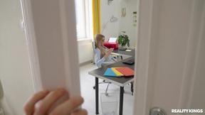 ”Ass Pumping lover blonde receptionist Zlata Shine gets caught masturbating by Jordi”