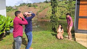 Teen employee gets caught and fucked by ranch owner's girlfriend and her hunk boyfriend