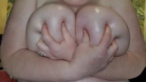 Huge Boobs - Horny Bbw Oily Titty Drop Plays With Boobs And Begs For Cum