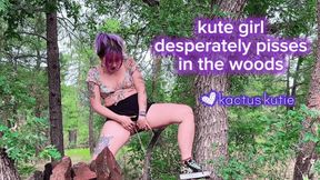 kute girl desperately pisses in the woods