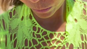 23 asian wife gives handjob on the beach in fishnet dress