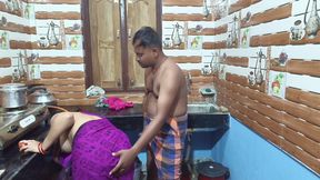 Indian housewife hard-core sex in kitchen room by her husband's friend