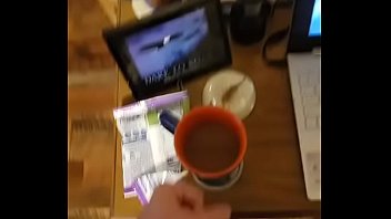 Cumming in my morning coffee and watching gay porn on my laptop computer