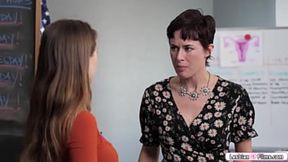 LesbianGfFilms com - Big tit milf shocked that petite ex gf showed up in her bedroom to ask for another chance The lesbians kiss and the cougar gets her hairy pussy licked