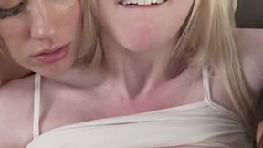 Petite Asian babes Celestina Blooms, Jazmin Luv, and Vina Sky go wild on big cock