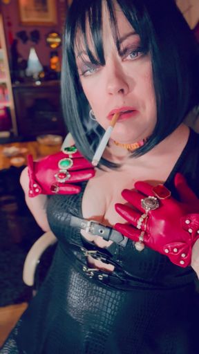 Red Leather Gloves &amp; Rings! Smoking Tart Tina Snua Smokes A Cigarette &amp; Shows Off Her Gloves - Smoker