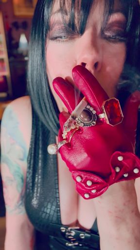 Red Leather Gloves &amp; Rings! Smoking Tart Tina Snua Smokes A Cigarette &amp; Shows Off Her Gloves - Smoker