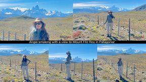 Angie smoking with a view to Mount Fitz Roy in Patagonia!