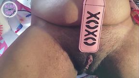 punish and tease hairy pussy with paddle