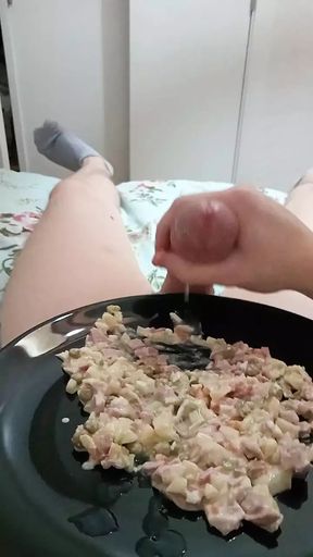 Big Cock Cums on Salad! Very Big Cumshot!