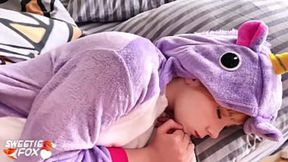 Awake in Kigurumi, Teen Sucks Hard, Cum on Face