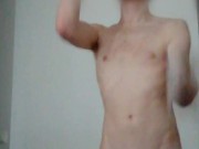 Boy playing Beat Saber while naked and hard