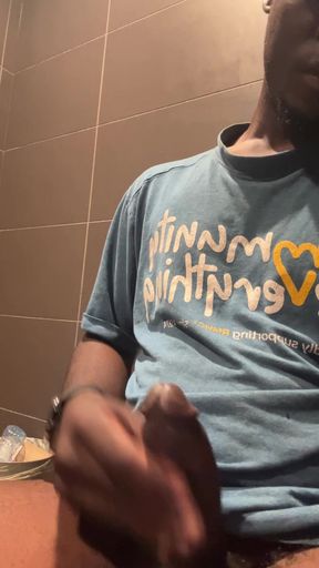 At Work In The Bathroom Again Jerking Off To The Point Where I Pre Cum enough To Eat My Pre Cum