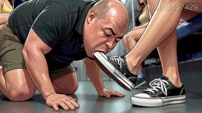 Shoe Pervert Licks Women's Shoes on a Crowded Bus