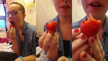 Sexy strawberry eating ;) I'd just got to Willow's after a shoot (hence the make-up, nails, and no collar!) and we were chill...