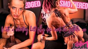 Smothered and Edged Under GoddessBBGRL's Powerful Pussy: Plugged edge slut gets a post orgasm handjob while swimming in his mistress' orgasming cunt
