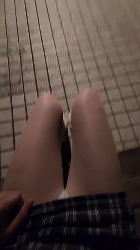 Stockings with Short Skirt and White Panties.