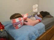 Cross Tied Thick Fuzzy Socks Vibrator Sweaty Sock Gagged