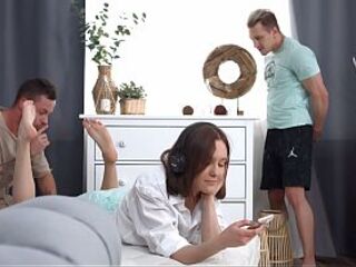 Tiny teen takes part in Male+Male+Female trio