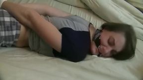 cleave gagged and hogtied in bed