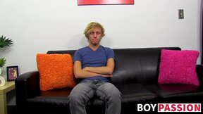 ”Twink enjoys nice interview before stroking his big penis”
