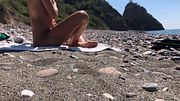 Public nude beach with amazing exhibitionist girl and voyeur pleasure