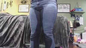 Peeing in blue jeans