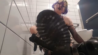 Goth girl sweaty smelly feet public bathroom