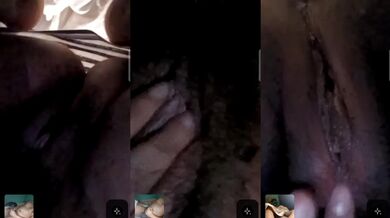 Stepsister with hairy and wet pussy fucking on video call